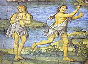 Images Dated 26th April 2010: Detail of majolica tiled floor depicting earthly paradise in Church of San Michele Arcangelo by