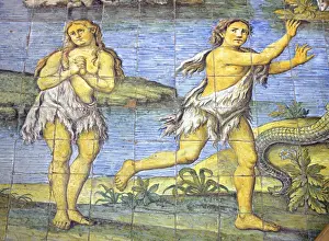 Anacapri Prints: Detail of majolica tiled floor depicting earthly paradise in Church of San Michele Arcangelo by Leonardo Chiaiese