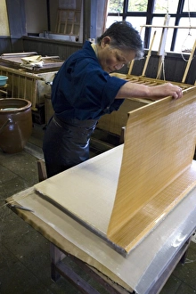 Images Dated 26th April 2009: Making traditional Japanese washi paper at Echizen Washi No Sato village in Fukui