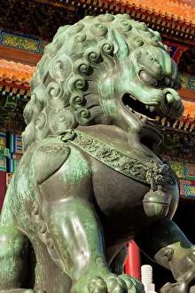 Beijing Prints: Male bronze lion, Gate of Supreme Harmony, Outer Court, Forbidden City