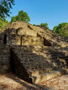 Rituals Prints: Maler Group at Yaxha in Peten Department Guatemala shows ancient architecture and stone steps