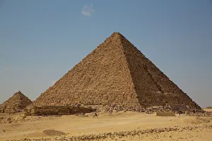 Travel Guide Prints: Man on Camel, Pyramid of Menkaure in background