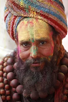 Celebrating Prints: Man celebrating Holi festival, Nandgaon, Uttar Pradesh, India, Asia