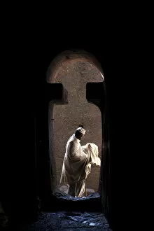 Images Dated 1st March 2010: Man entering Bet Medhane Alem church in Lalibela, Wollo, Ethiopia, Africa