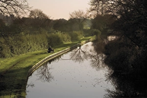 Angler Prints: Man fishing from the towpath, Worcester and Birmingham canal, Hanbury, Worcestershire