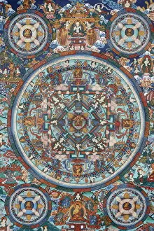 Images Dated 24th July 2007: Mandala on a Tibetan thangka, Bhaktapur, Nepal, Asia