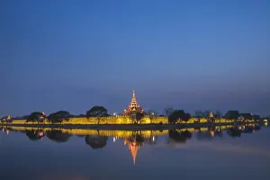 Mandalay Prints: Mandalay City Fort and Palace reflected in the moat surrrounding the compound at night