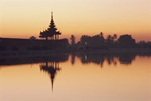Mandalay fort and moat at sunset, Mandalay, Myanmar (Burma), Asia