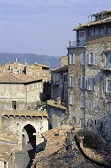 Perugia Prints: Mandorla Gate and buildings of the town