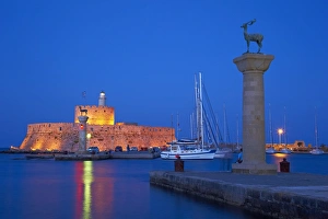Mandraki Harbour, Rhodes City, Rhodes, Dodecanese, Greek Islands, Greece, Europe