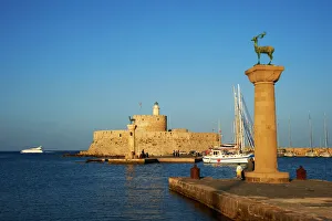 Mandraki Harbour, Rhodes City, Rhodes, Dodecanese, Greek Islands, Greece, Europe