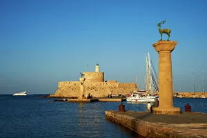 Typically Greek Gallery: Mandraki Harbour, Rhodes City, Rhodes, Dodecanese, Greek Islands, Greece, Europe