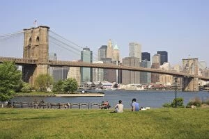 Lawn Collection: Manhattan and the Brooklyn Bridge from Empire-Fulton Ferry State Park, New York