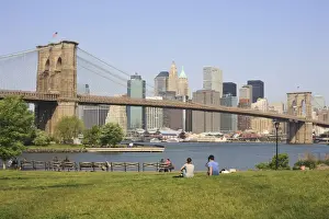 Lawn Prints: Manhattan and the Brooklyn Bridge from Empire-Fulton Ferry State Park, New York