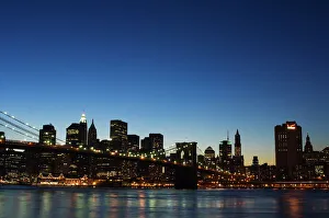 Manhattan skyline and Brooklyn Bridge at dusk Manhattan skyline and Brooklyn Bridge at dusk