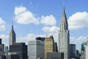 Manhattan skyscrapers including the Empire State Building and Chrysler Building, Manhattan, New York City, New York, United States of America, North America