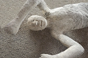 Campania Prints: Mans body plaster cast inside Macellum, Pompeii, UNESCO World Heritage Site