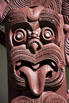 Indigenous Prints: Maori wooden carving with tongue sticking out