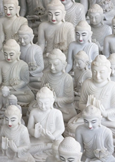 Mandalay Prints: Marble Buddha images at a stone carvers in Amarapura