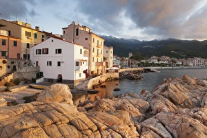 Livorno Province Prints: Marciana Marina at sunset, Island of Elba, Livorno Province, Tuscany, Italy, Europe