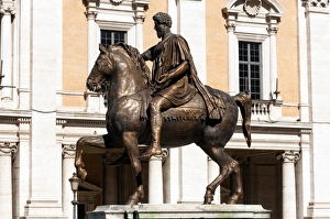 Roman Civilization Prints: Marco Aurelios statue and Palazzo Nuovo in the background, Campidoglio, Capitoline hill
