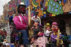 Mardi Gras Prints: Mardi Gras carnival float passing through Place Massena, Nice, Provence, France, Europe