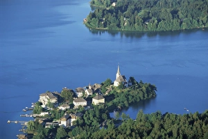 Maria Worth from Pyramidenkogel, Lake Worther, Carinthia, Austria, Europe