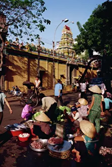 Hindu Prints: Mariammam Hindu temple and street scene