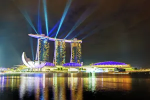South East Asian Prints: Marina Bay Sands at night, Marina Bay, Singapore, Southeast Asia, Asia