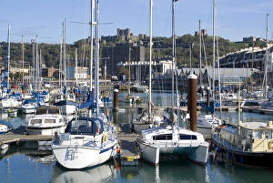 Marina and castle beyond, Dover, Kent, England, United Kingdom, Europe