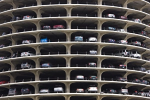 Stacked Prints: Marina City, car parking, Chicago, Illinois, United States of America, North America