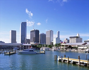 Miami Prints: Marina and city skyline, Miami, Florida, United States of America, North America