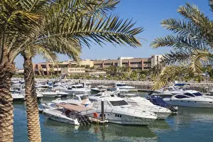 Recreational Boats Prints: Marina Hotel overlooking Yacht Club on Arabian Gulf Street