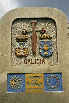 Coats Of Arms Prints: Marker at Leon and Galicia border on the Camino, O Cebreiro, Galicia, Spain, Europe