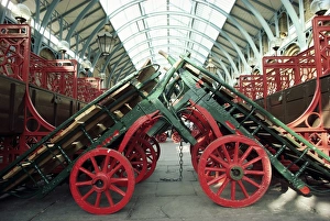 Covent Garden Prints: Market barrows in Covent Garden before re-development, London, England