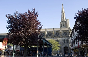 Covered Markets Prints: Market and church, Place de la Couverts, Mirepoix, Ariege, Midi-Pyrenees, France, Europe