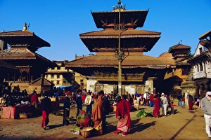 Patan Prints: Market in Durbar Square