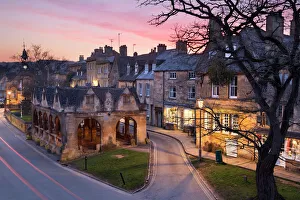 Traditionally English Gallery: Market Hall and Cotswold stone cottages on High Street, Chipping Campden, Cotswolds