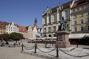 Silesia Prints: Market Square and Aleksander Fredro statue, Old Town, Wroclaw, Silesia, Poland, Europe
