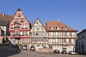 Franconia Prints: Market Square with half-timbered houses, old town of Miltenberg, Franconia, Bavaria