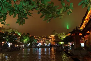 Yunnan Prints: Market square at night, Lijiang old town, UNESCO World Heritage Site, Yunnan, China, Asia