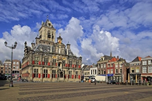 Street Light Prints: Market Square with Town Hall, Delft, South Holland, Netherlands, Europe