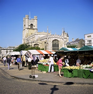 St Marys Prints: Market and St. Marys church, Cambridge, Cambridgeshire, England, United Kingdom