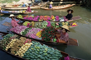Trading Prints: Market traders in boats selling flowers and fruit