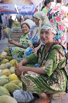Market women selling pumpkins, Khojand, Tajikistan, Central Asia, Asia Market women selling pumpkins, Khojand, Tajikistan, Central Asia, Asia
