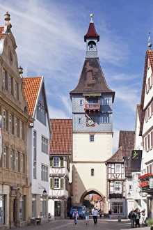 Marktstrasse Street with Schwaikhaimer Torturm Tower, Winnenden, Rems-Murr District, Baden Wurttemberg, Germany, Europe