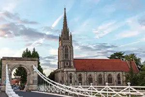 Archway Prints: Marlow bridge leading past All Saints Church on to Marlow high street