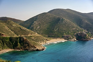 Peloponnese Prints: Marmari beach with turquoise sea water in Mani Peninsula, Peloponnese, Greece