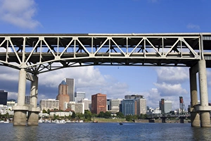 Sky Scrapers Prints: Marquam Bridge over the Willamette River, Portland, Oregon, United States of America