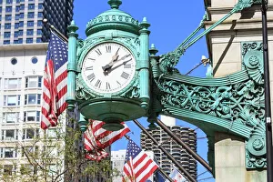 Clock Prints: Marshall Field Building Clock, Chicago, Illinois, United States of America, North America